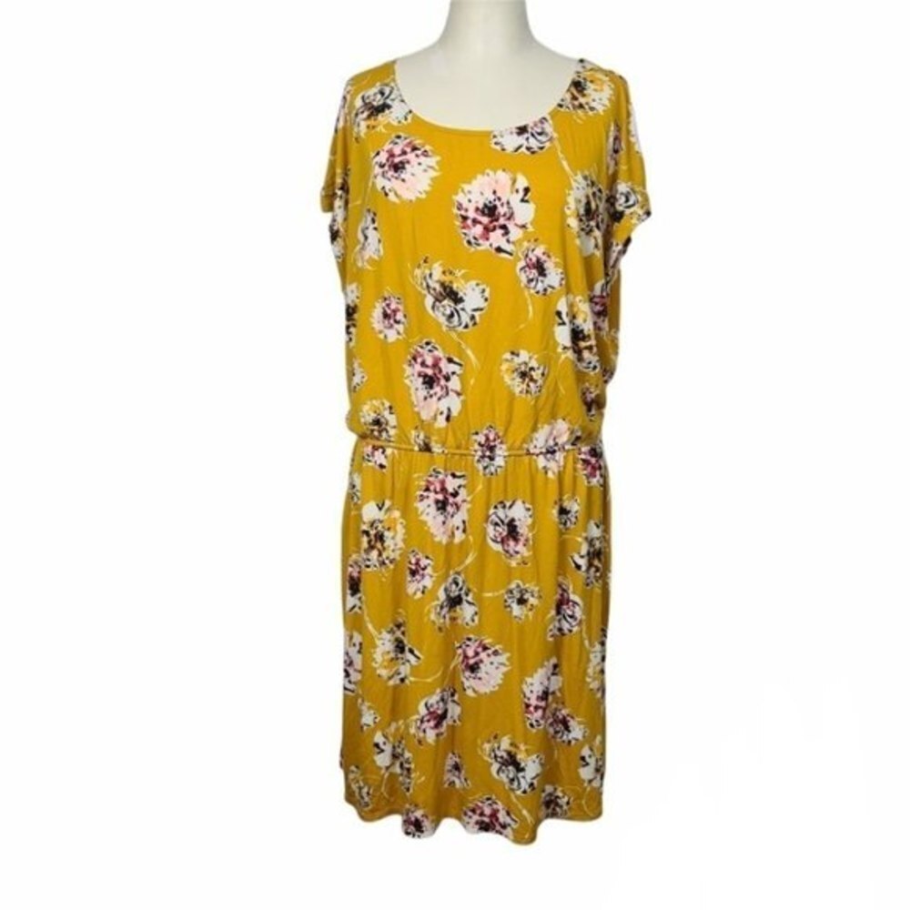 Apt. 9 Yellow Floral Scoop Neck Short Sleeve Dress XXL